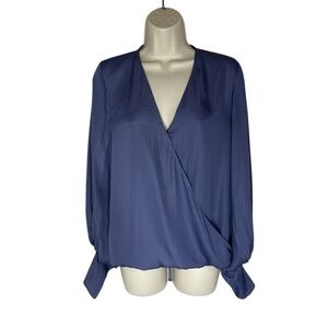 Elegant Blue Women's Wrap Top with beautiful sleeves